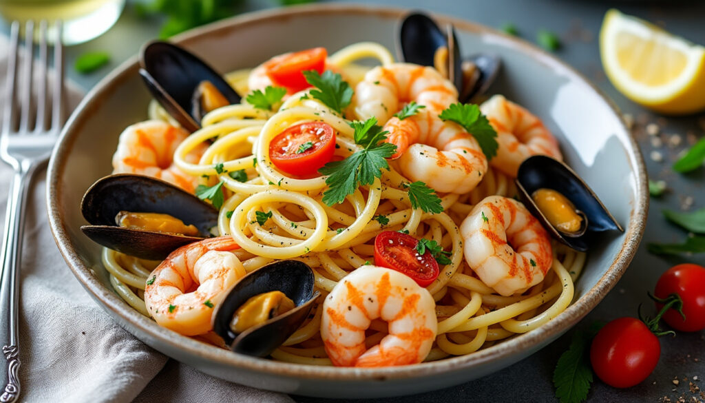 découvrez une recette facile et rapide de pâtes aux fruits de mer, savoureuse et idéale pour un repas gourmand prêt en quelques minutes.